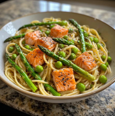 Salmon & Asparagus Edamame Pasta