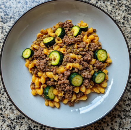 Ground Beef & Zucchini Lentil Rotini