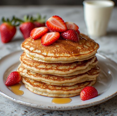 Strawberry Banana Oat Protein Pancakes