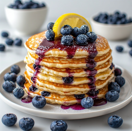 Blueberry Lemon Protein Pancakes