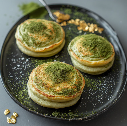 Japanese Soufflé Pancakes with Matcha & Gold Leaf