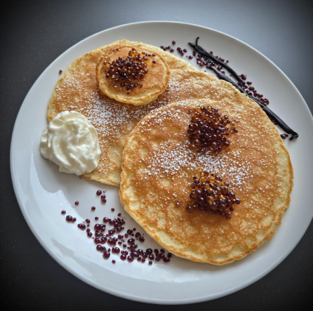 Tahitian Vanilla Bean & Passion Fruit Caviar Pancakes