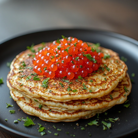 Lobster & Herb Savory Protein Pancakes with Caviar