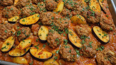 Towering Beef & Lamb Kefta & Vegetable Bake