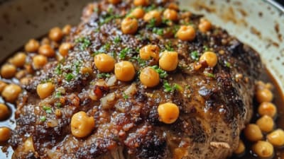 Whole Braised Lamb Shoulder with Garlic & Chickpeas