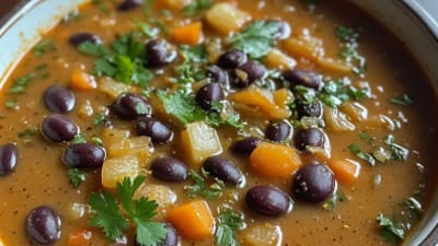 Sopa de Frijoles con Calabacín y Cilantro
