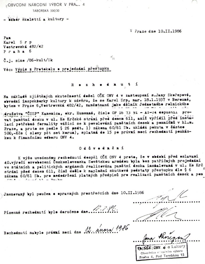 Památník OSN -&nbsp;pokuta