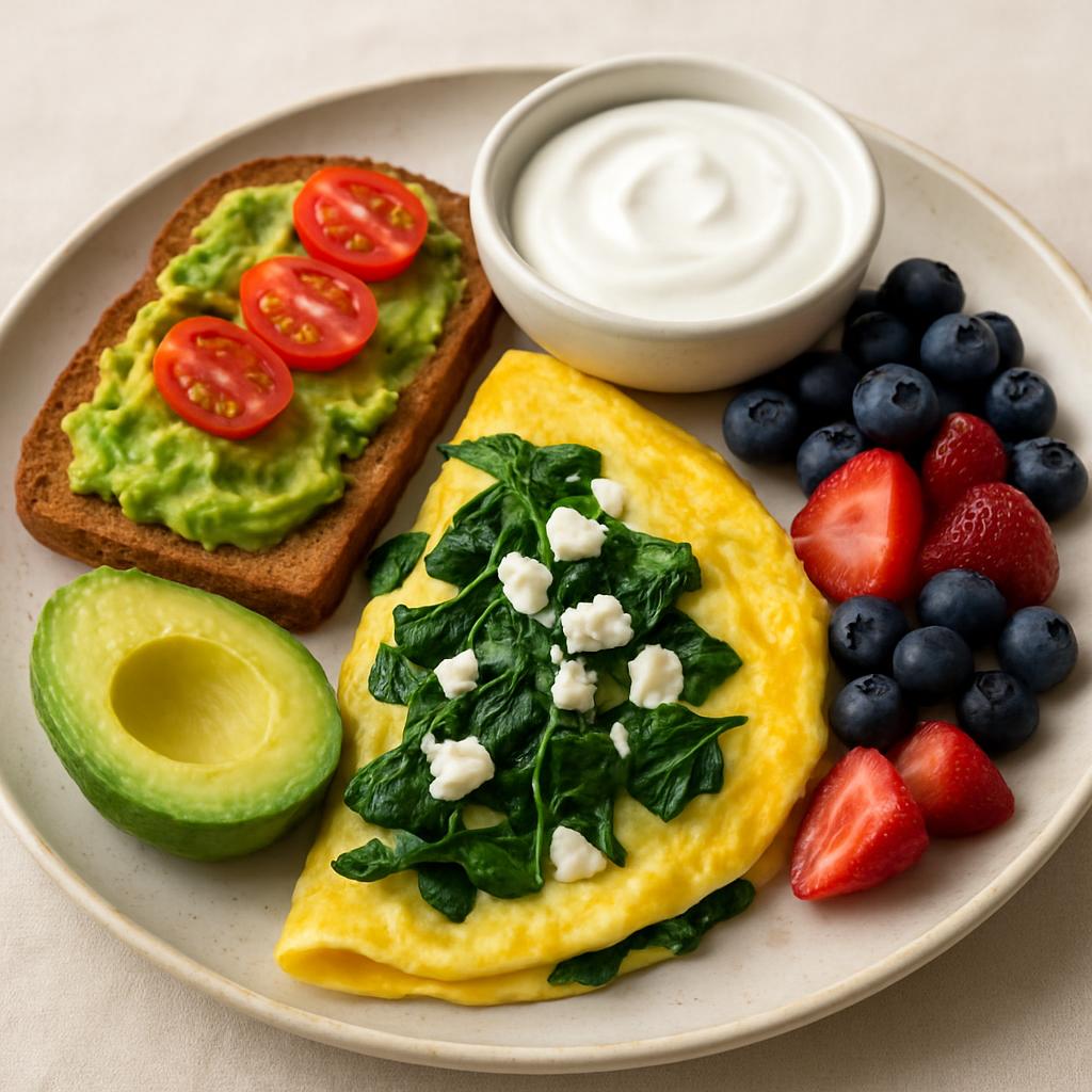 Spinach & Feta Omelette with Avocado Toast and Berries recipe