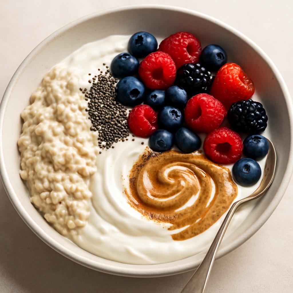 Greek Yogurt Protein Oat Bowl with Berries and Almond Butter recipe