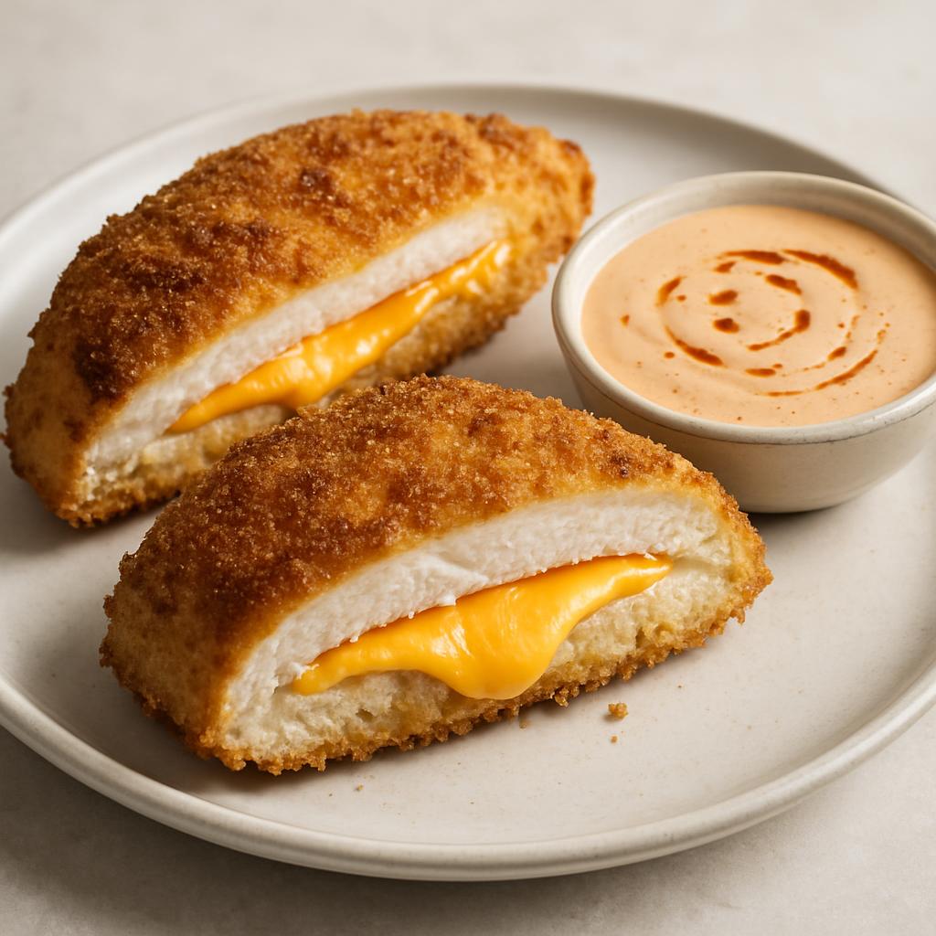 Air Fryer Cheese-Stuffed Chicken Breasts with Spicy Yogurt Sauce recipe