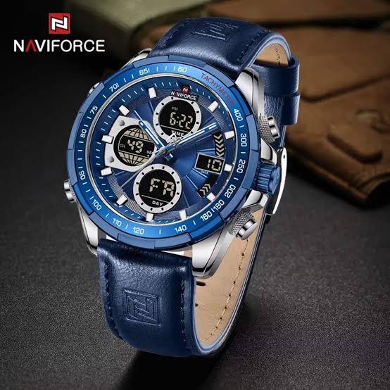 Naviforce 9197 Top Brand Luxury PU Leather Casual Men Watch Digital Male Clock Military Sport Man Wristwatch
