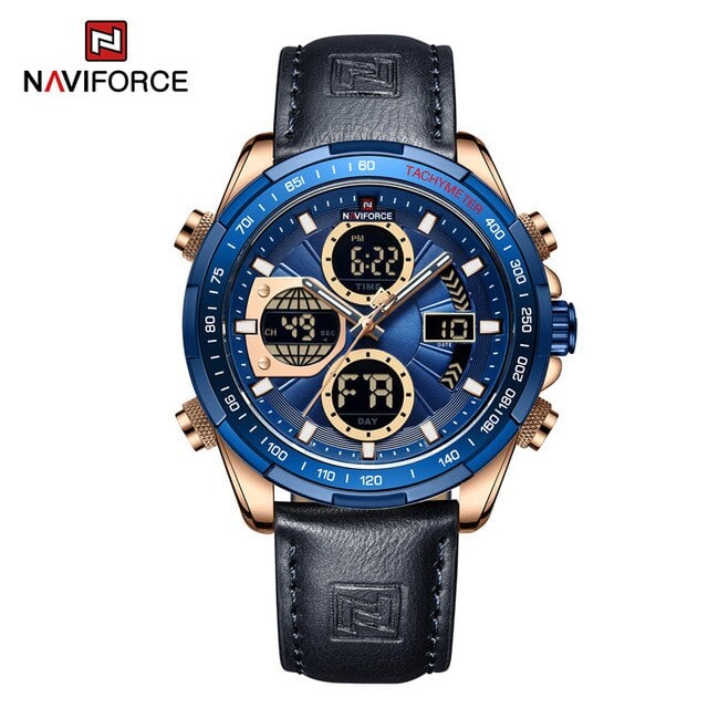 Naviforce 9197 Top Brand Luxury PU Leather Casual Men Watch Digital Male Clock Military Sport Man Wristwatch