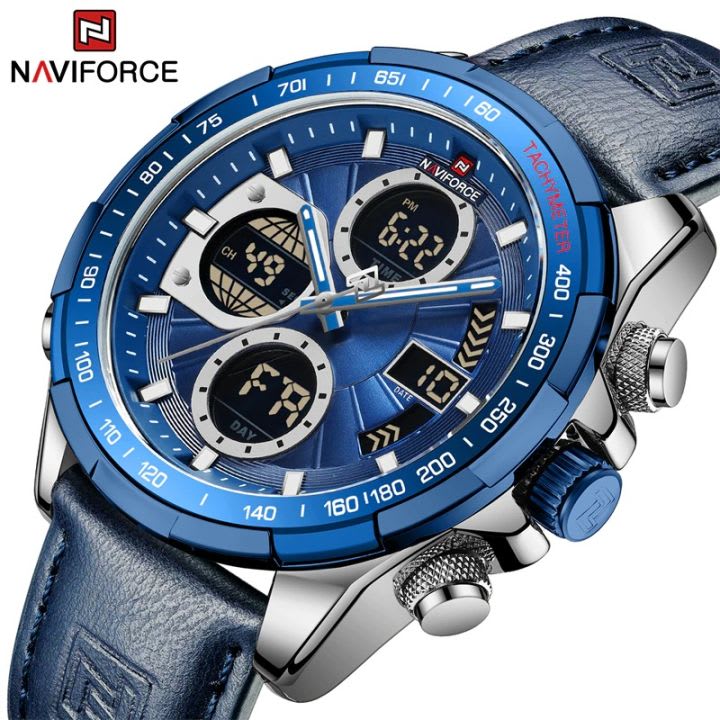 Naviforce 9197 Top Brand Luxury PU Leather Casual Men Watch Digital Male Clock Military Sport Man Wristwatch — view 4