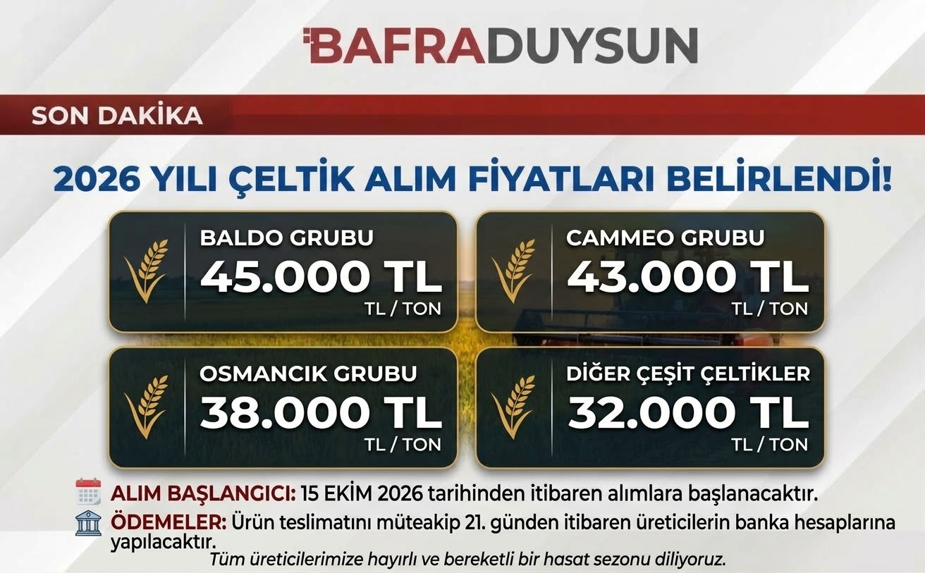 📢 TMO 2026 YILI ÇELTİK ALIM FİYATLARI AÇIKLANDI!
Toprak Mah