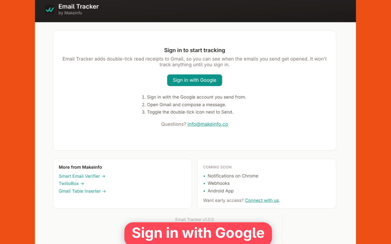 Sign in with Google screen for Email Tracker for Gmail