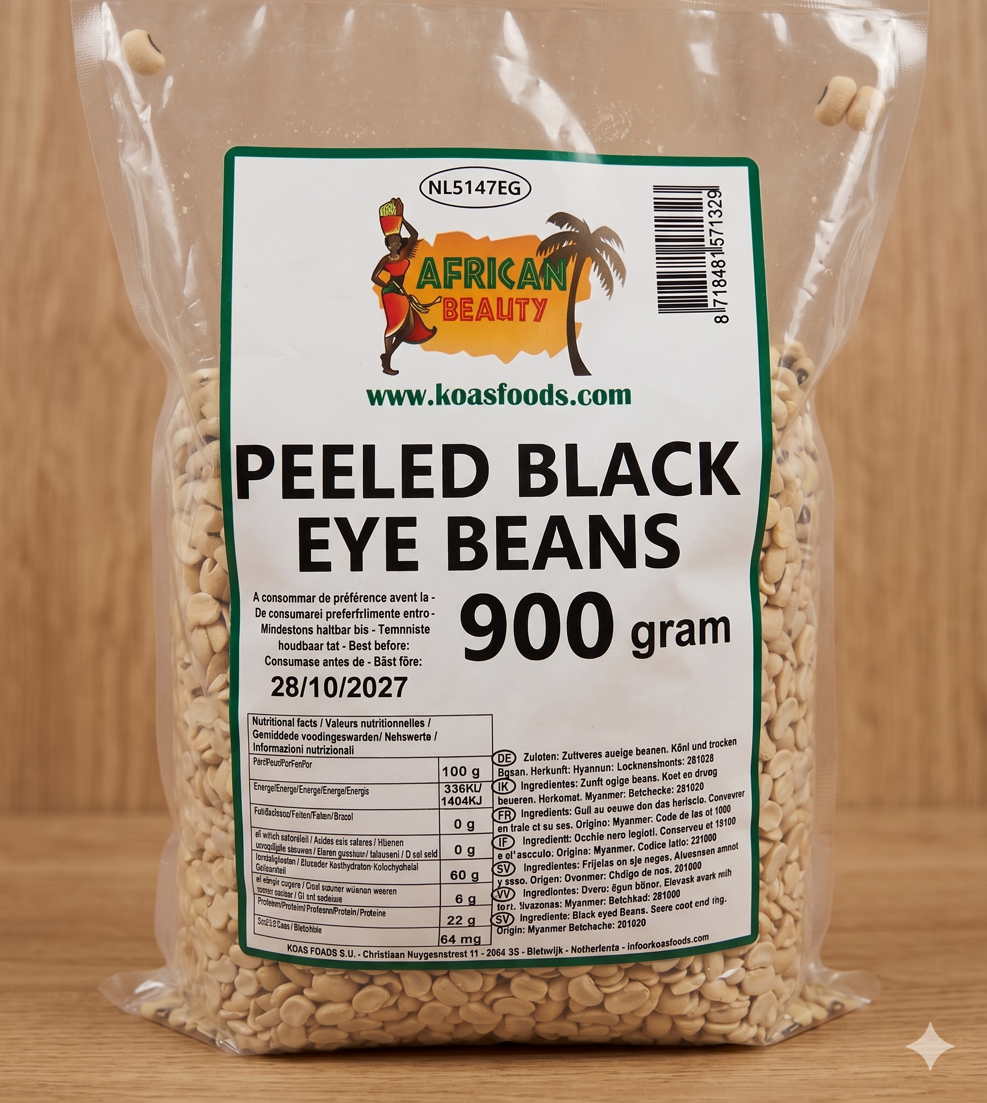 Peeled Black Eye Beans 900g