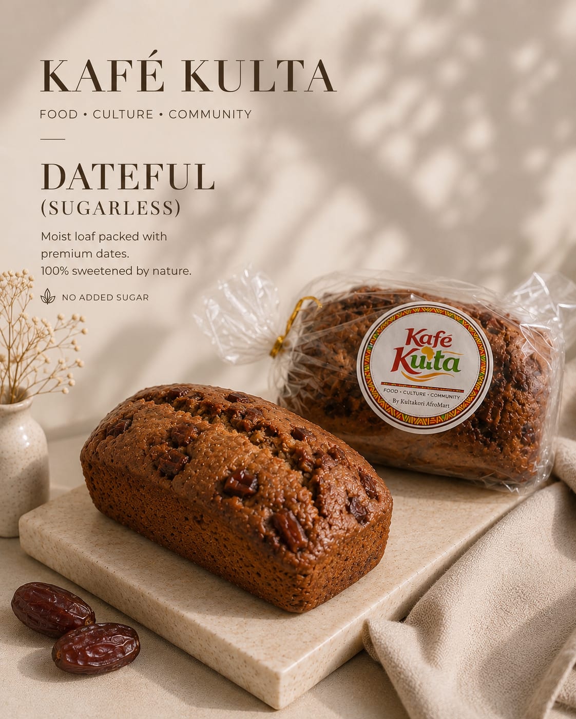Sugar free Banana Bread- Dateful