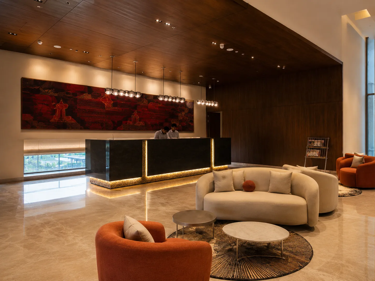 Reception with a low window to look at landscape beyond
