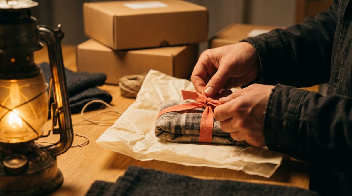 Packing gift parcels by warm lantern light on a Ramadan evening