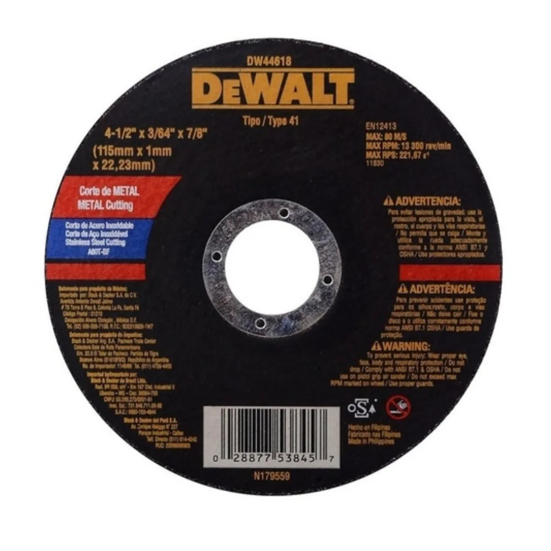 DISCO INOX 4. 1/2 X 3/64 - CAJA X 25 UND DEWALT DISCO INOX 4. 1/2 X 3/64 - CAJA X 25 UND DEWALT