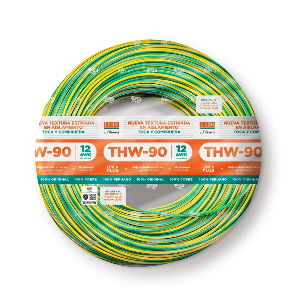CABLE THW-90 P+EST 12AWG 450/750V AMARILLO/VERDE - INDECO