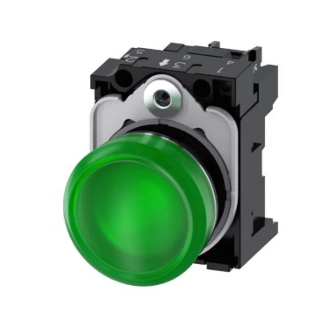 PILOTO DE SEÑALIZACION METAL VERDE Ø 22MM 230 VAC MODULO DE LED CON LED INTGR MODELO:3SU1156-6AA40-1AA0 SIEMENS
