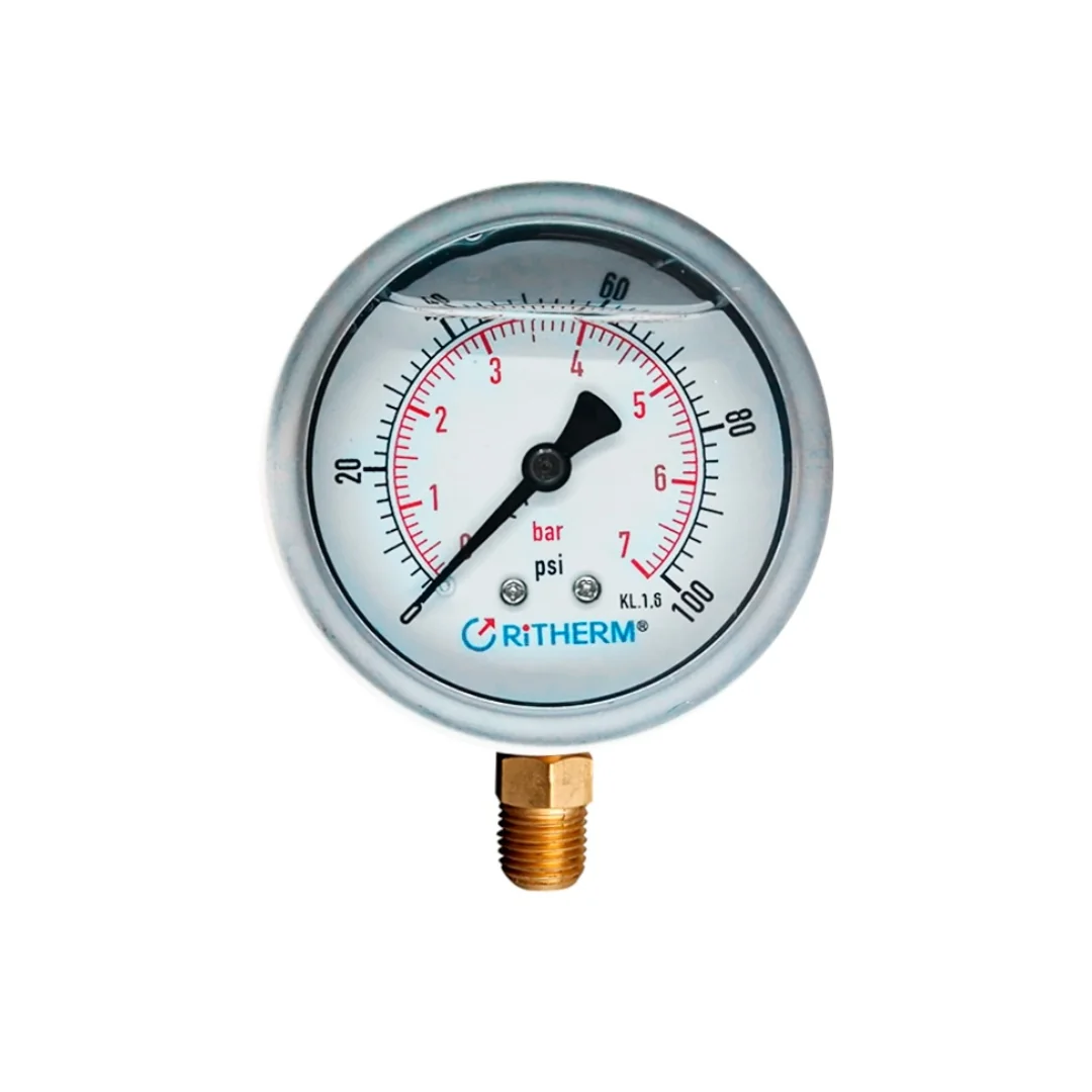 MANOMETRO 2.1/2”, Acero/Bronce, 1/4"NPT Posterior, 0-100 PSI/ 0-7 BAR - WINTERS