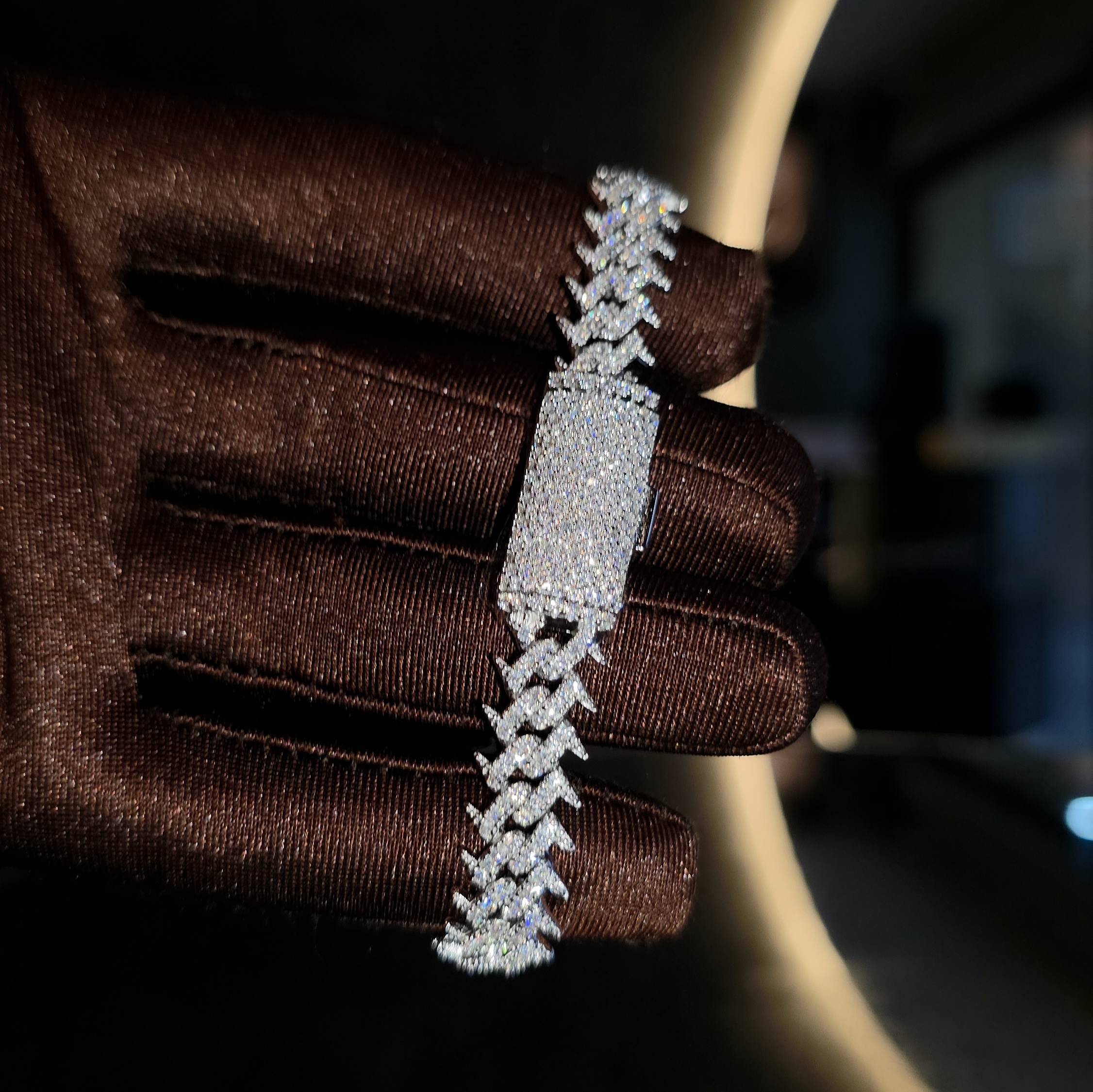 Brazalete Cubano Cien Pies con Moissanite en Plata Ley 925