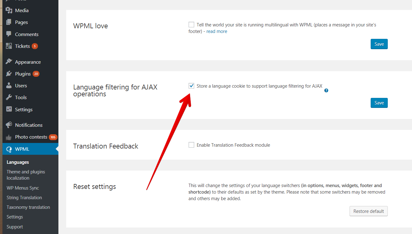 Required: Enable cookie to support correct language for AJAX