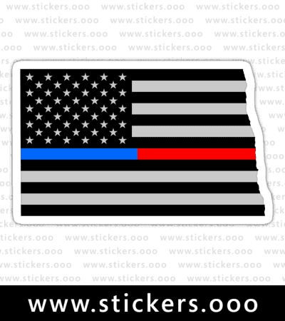 North Dakota ND – Thin Blue Red Line / Police + Firefighter / USA American Flag