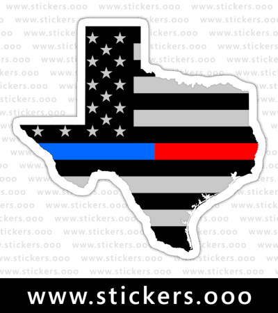 Texas TX – Thin Blue Red Line / Police + Firefighter / USA American Flag