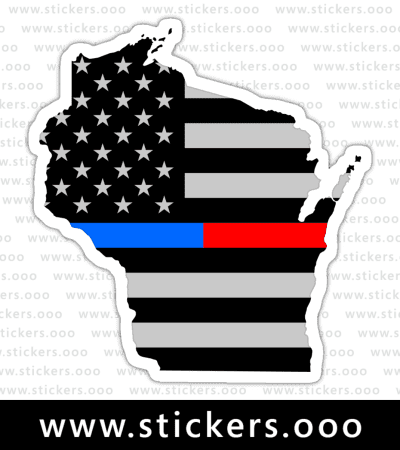 Wisconsin WI – Thin Blue Red Line / Police + Firefighter / USA American Flag