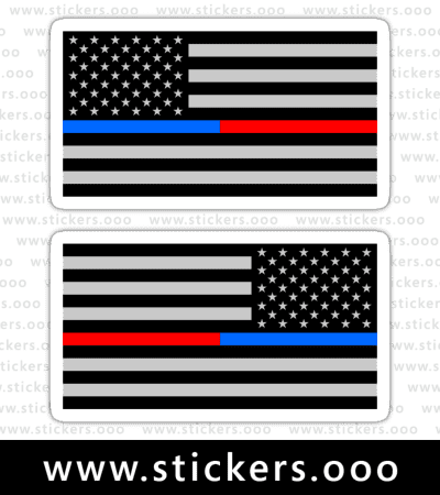 Thin Blue Red Line Flag / Police + Firefighter / USA American Flag (Gray, 1 Reverse) ×2