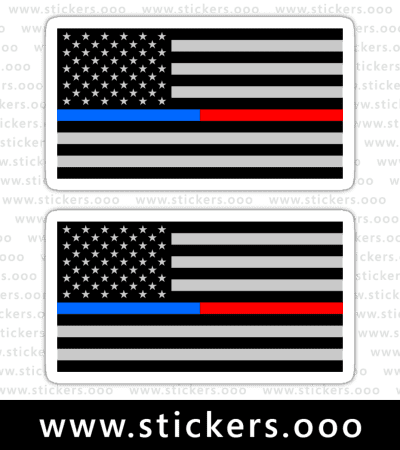 Thin Blue Red Line Flag / Police + Firefighter / USA American Flag (Gray) ×2