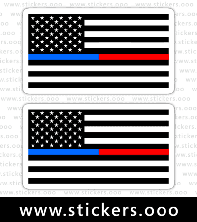 Thin Blue Red Line Flag / Police + Firefighter / USA American Flag (White) ×2