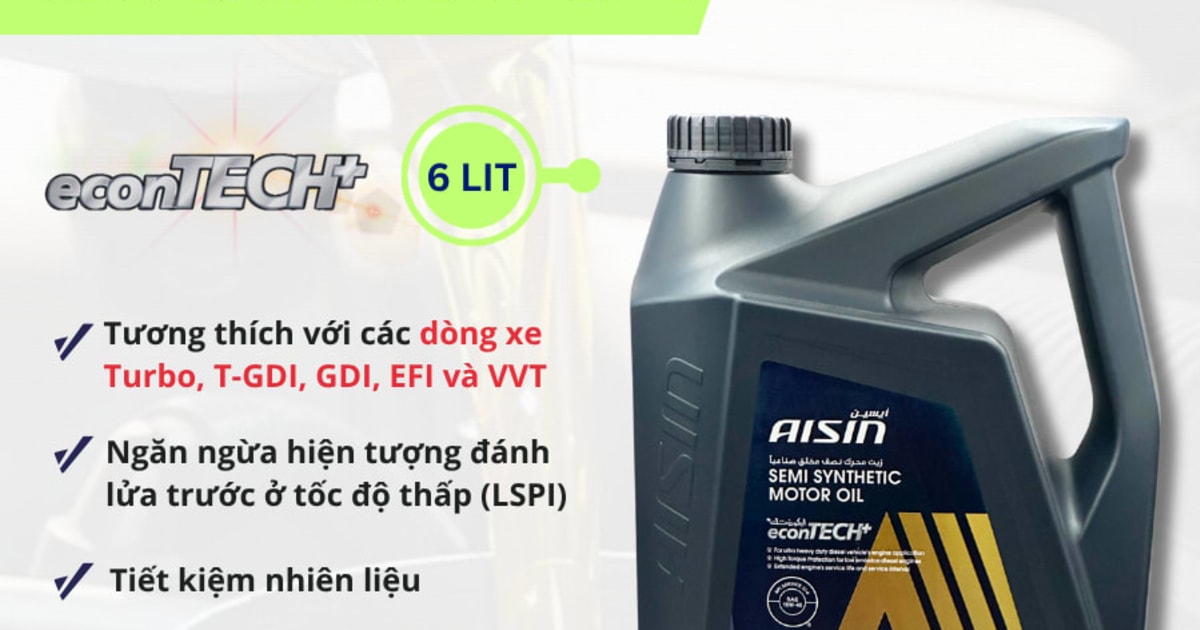 Dầu động cơ Diesel/xăng 15W-40 API CI-4/SL 7.500Km 6 Lít Hiệu Aisin mã ECSI1546P