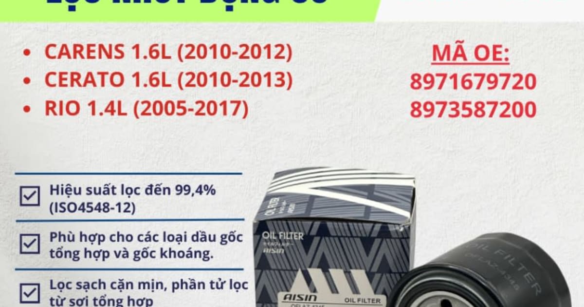 Lọc nhớt động cơ Hyundai, Kia hiệu Aisin mã OFLAZ-4345