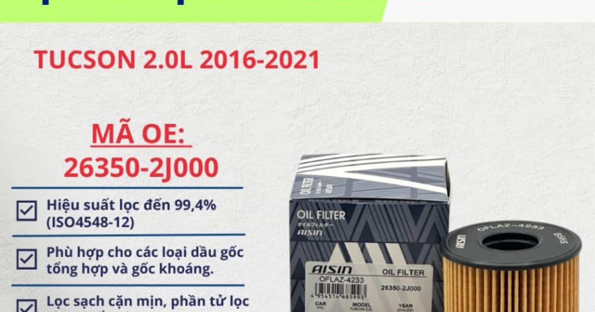 Lọc nhớt động cơ Hyundai hiệu Aisin mã OFLAZ-4233