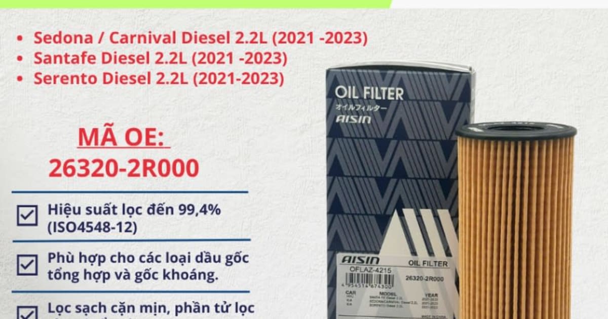 Lọc nhớt động cơ Hyundai hiệu Aisin mã OFLAZ-4215