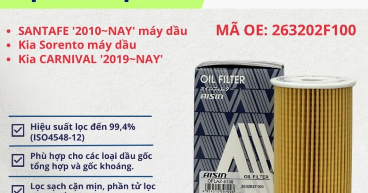 Lọc nhớt động cơ Hyundai, Kia hiệu Aisin mã OFLAZ-4138