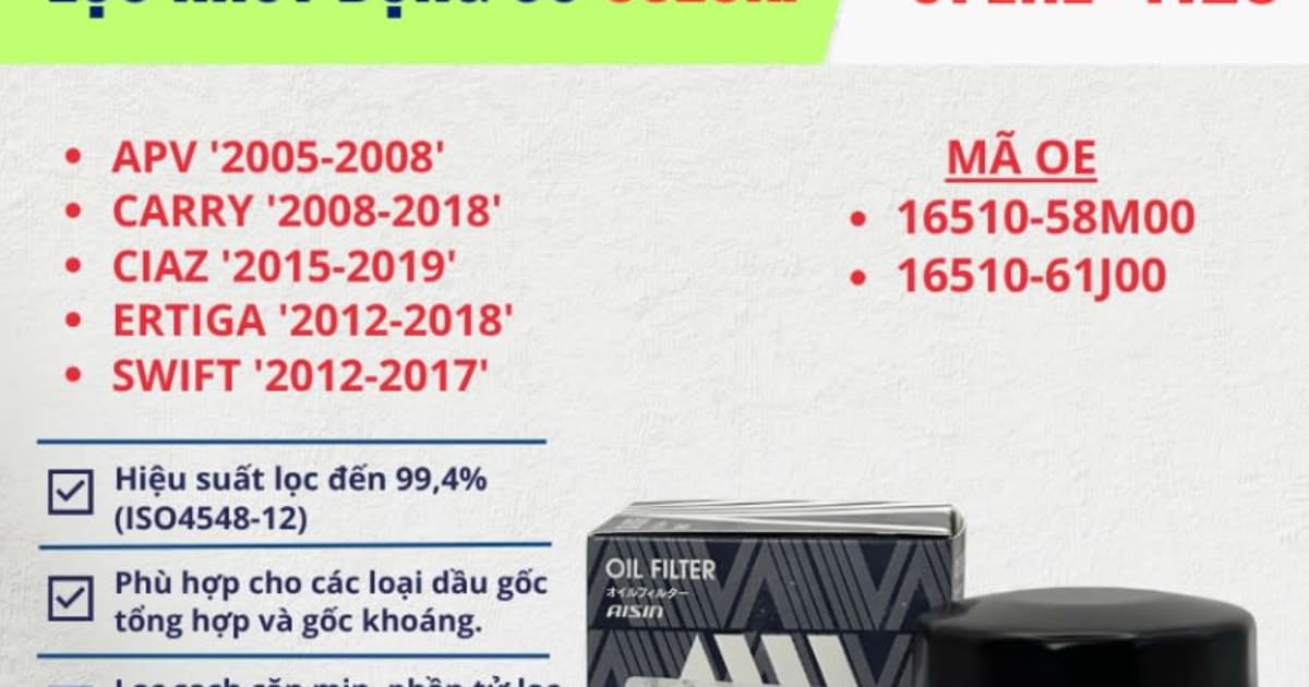 Lọc nhớt động cơ Suzuki hiệu Aisin mã OFLAZ-4125