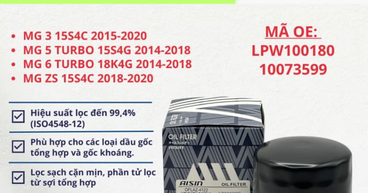 Lọc nhớt động cơ MG hiệu Aisin mã OFLAZ-4122