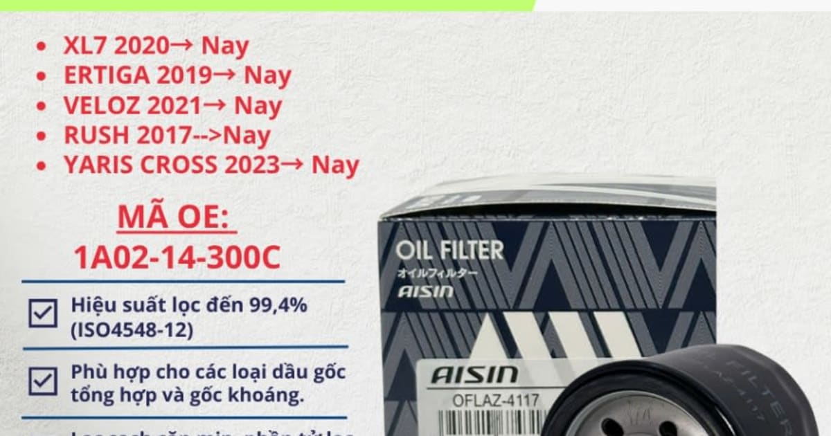 Lọc nhớt động cơ Suzuki, Toyota hiệu Aisin mã OFLAZ-4117