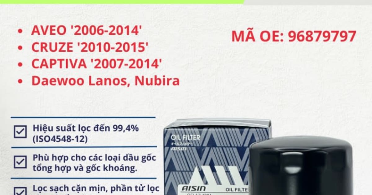 Lọc nhớt động cơ Chevrolet, Daewoo hiệu Aisin mã OFLAZ-4024