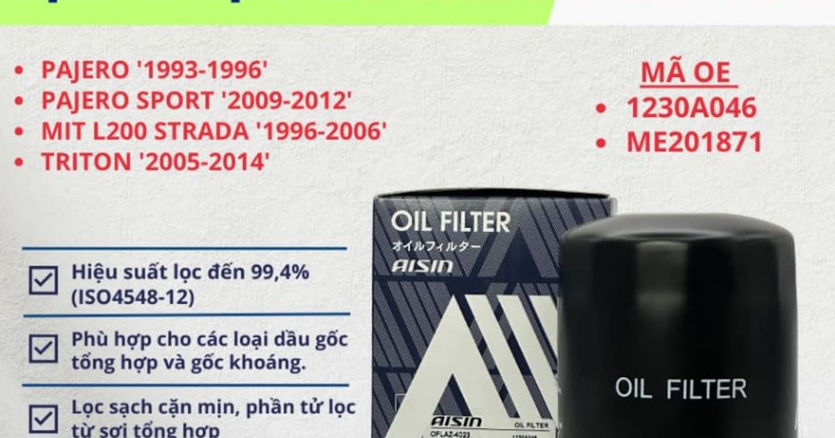 Lọc nhớt động cơ Mitsubishi hiệu Aisin mã OFLAZ-4023