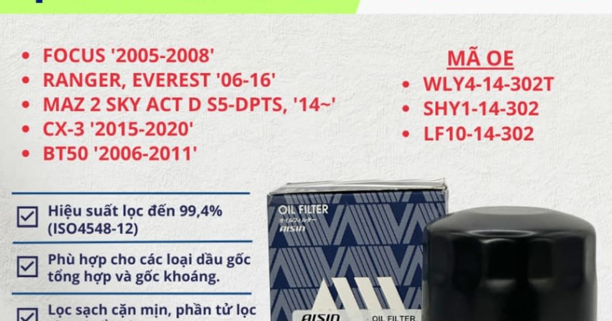 Lọc nhớt động cơ Ford, Mazda hiệu Aisin mã OFLAZ-4021