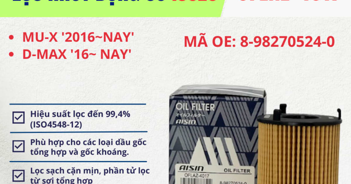Lọc nhớt động cơ Isuzu hiệu Aisin mã OFLAZ-4017