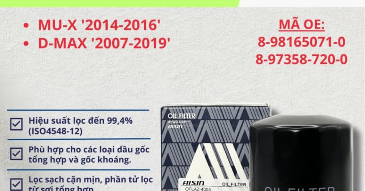 Lọc nhớt động cơ Isuzu hiệu Aisin mã OFLAZ-4005