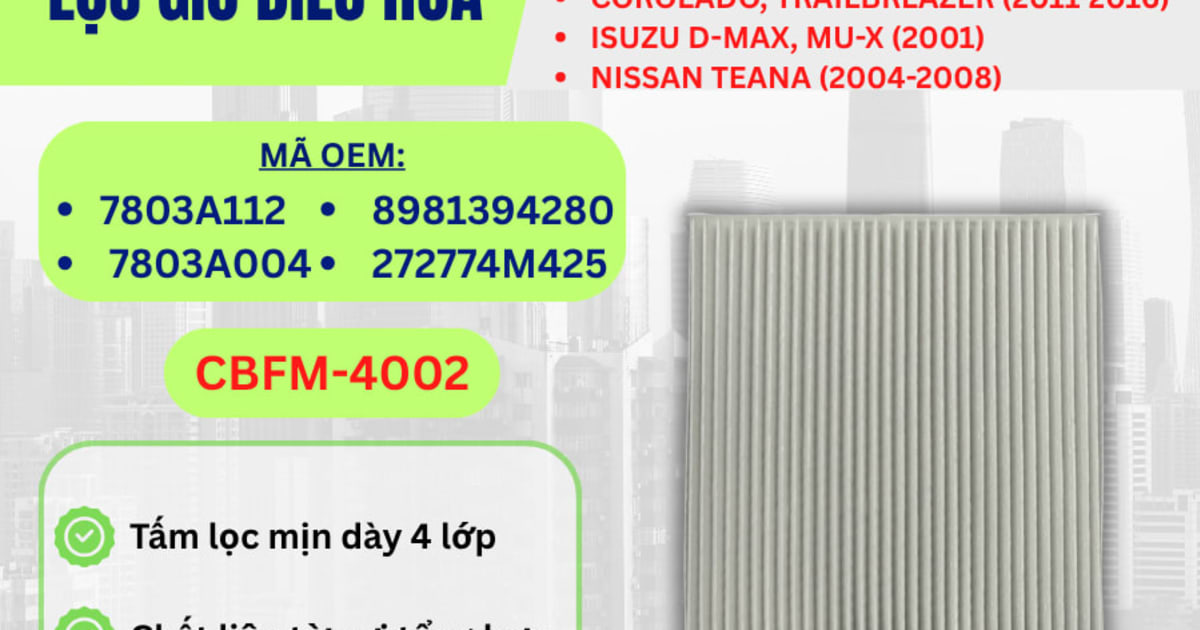 Lọc gió điều hòa Mitsubishi, Chevrolet, Isuzu, Nissan hiệu Aisin mã CBFM-4002