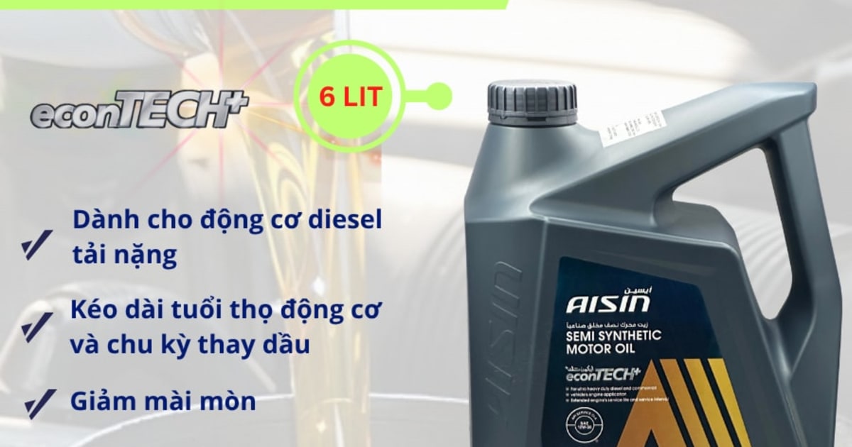 Dầu động cơ Diesel/xăng 10W-30 API CI-4/SL 7.500Km 6 Lít Hiệu Aisin mã ECSI1036P